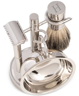 Men's Chrome Monogrammed Safety Razor & Brush Set