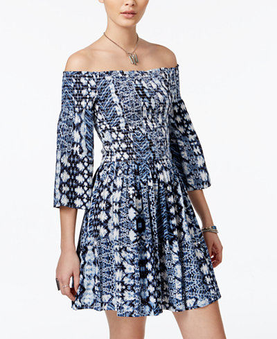 American Rag Printed Off-The-Shoulder Fit & Flare Dress, Only at Macy's