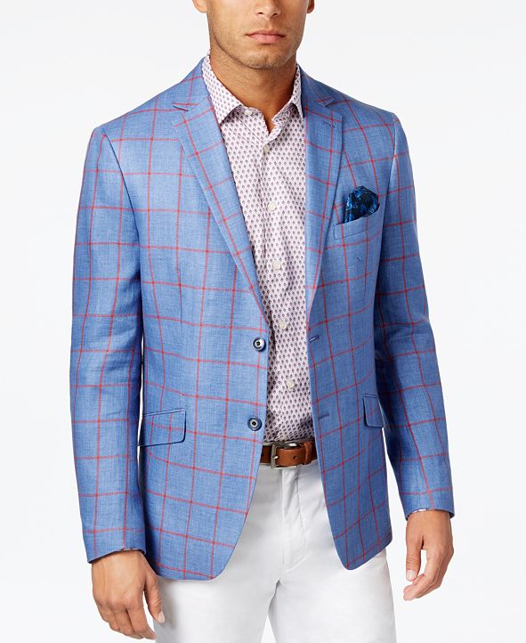 Tallia Men's SlimFit Blue and Red Windowpane Sport Coat & Reviews