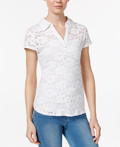 Maison Jules Crochet Lace Polo, Only at Macy's