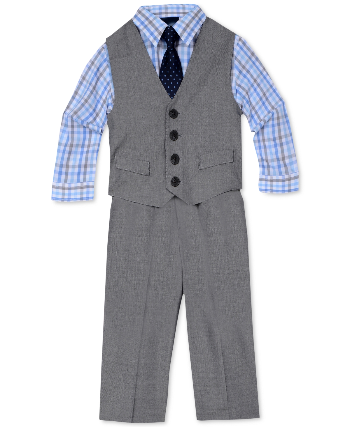 Nautica Baby Boys Sharkskin Suit Vest, Pants, Shirt And Tie, 4 Piece Set In Light Gray
