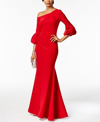 betsy & adam one shoulder gown