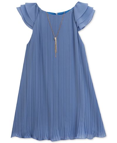Rare Editions Pleated Sheath Dress and Necklace Set, Little Girls (2-6X)