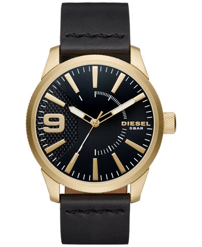Diesel Men's Black Leather Strap Watch 46x53mm DZ1801