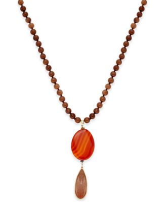Paul & Pitü Naturally - Gold-Tone Rust-Colored Stones Beaded Pendant Necklace