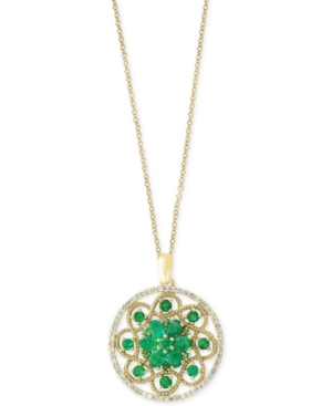 image of Brasilica by Effy Emerald (1-7/8 ct. t.w.) and Diamond (1/4 ct. t.w.) Floral Pendant Necklace in 14k Gold, Created for Macy-s
