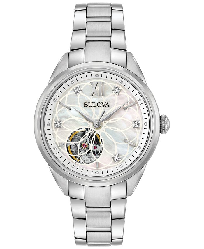 Bulova - Women's Automatic Diamond Accent Stainless Steel Bracelet Watch 34mm 96P181
