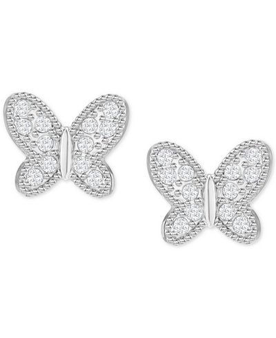 Swarovski Silver-Tone Pavé Butterfly Stud Earrings