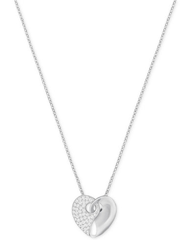 Swarovski Silver-Tone Pavé Heart Pendant Necklace