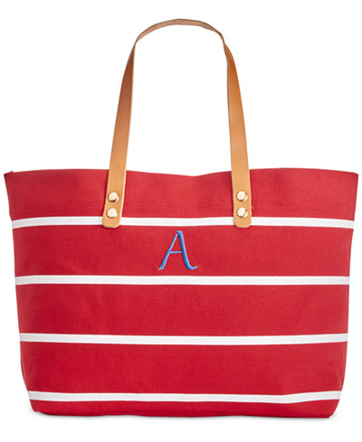 Cathy's Concepts Personalized Coral Striped Tote with Leather Handles