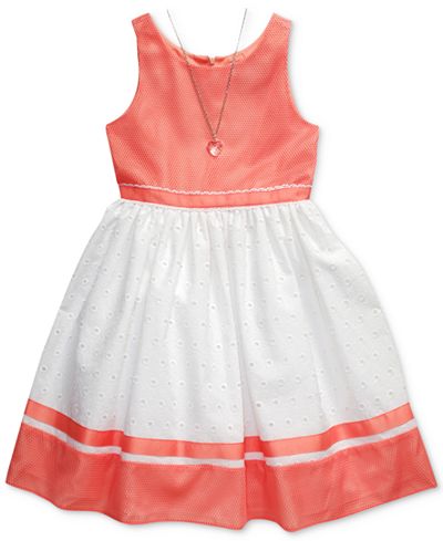 Sweet Heart Rose 2-Pc. Eyelet Dress & Necklace Set, Big Girls (7-16)