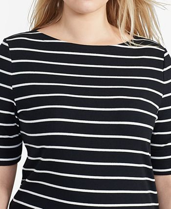 Lauren Ralph Lauren Plus Size Striped Cotton Boatneck T-Shirt - Macy's