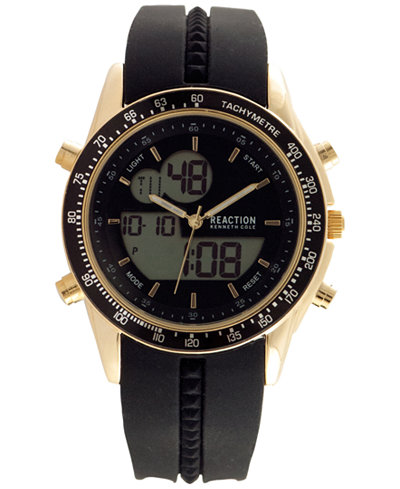 Kenneth Cole Reaction Men's Analog-Digital Black Silicone Strap Watch 45x53mm 10030990 - Watches