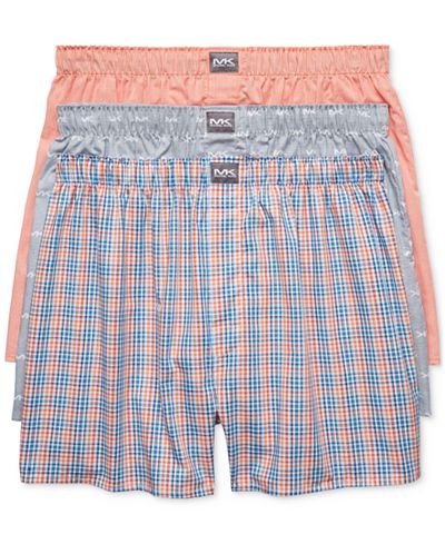 Michael Kors Men's 3 Pack Woven Cotton Boxers - Underwear & Undershirts ...
