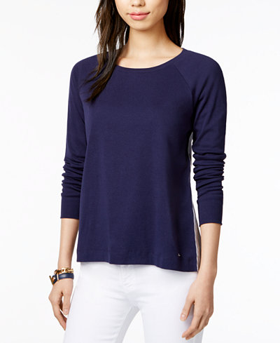 Tommy Hilfiger Cotton Mixed-Media Top, Only at Macy's