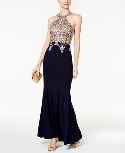 Xscape Embroidered Mesh Halter Gown - Dresses - Women - Macy&#39;s