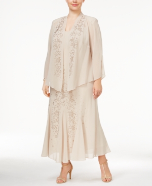 R & M Richards Plus Size Beaded V-Neck Dress and Jacket