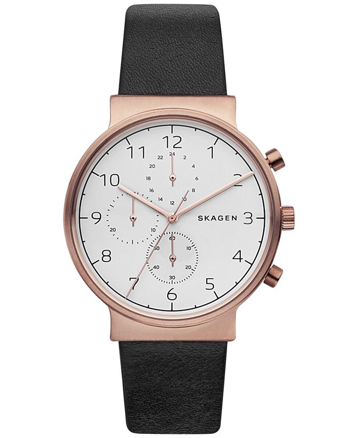 Skagen Men s Chronograph Ancher Black Leather Strap Watch 40mm