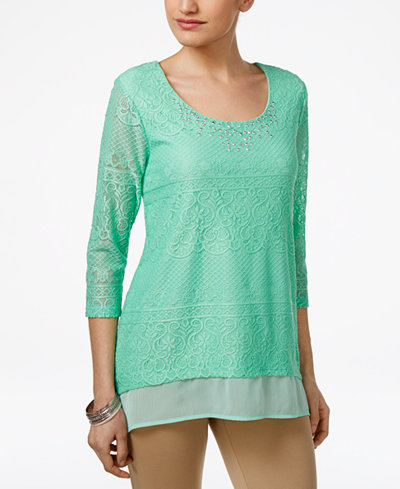 JM Collection Petite Layered-Look Lace Tunic, Only at Macy's