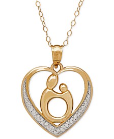 Two-Tone Mother-Themed Heart Pendant Necklace in 10k Gold