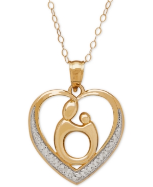 image of Two-Tone Mother-Themed Heart Pendant Necklace in 10k Gold