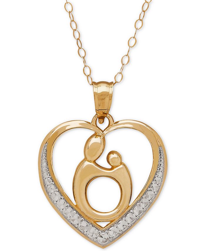 Italian Gold - Two-Tone Mother-Themed Heart Pendant Necklace in 10k Gold