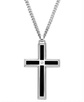 men's diamond accent stainless steel cross pendant necklace