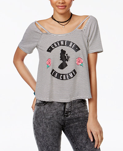 Love Tribe Juniors' Belle Striped Graphic Crop Top