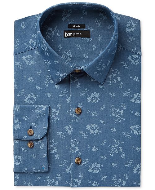 Bar Iii Men S Slim Fit Stretch Easy Care Denim Wild Flower Print
