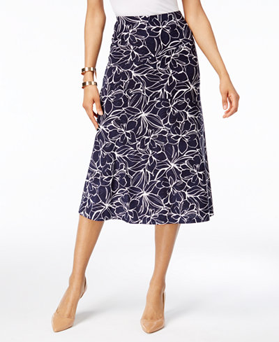 JM Collection Petite Floral-Print Jacquard A-Line Skirt, Only at Macy's
