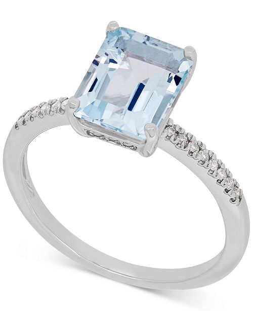 Macy's Aquamarine (2-1/10 ct. t.w.) and Diamond (1/10 ct. t.w.) Ring in ...