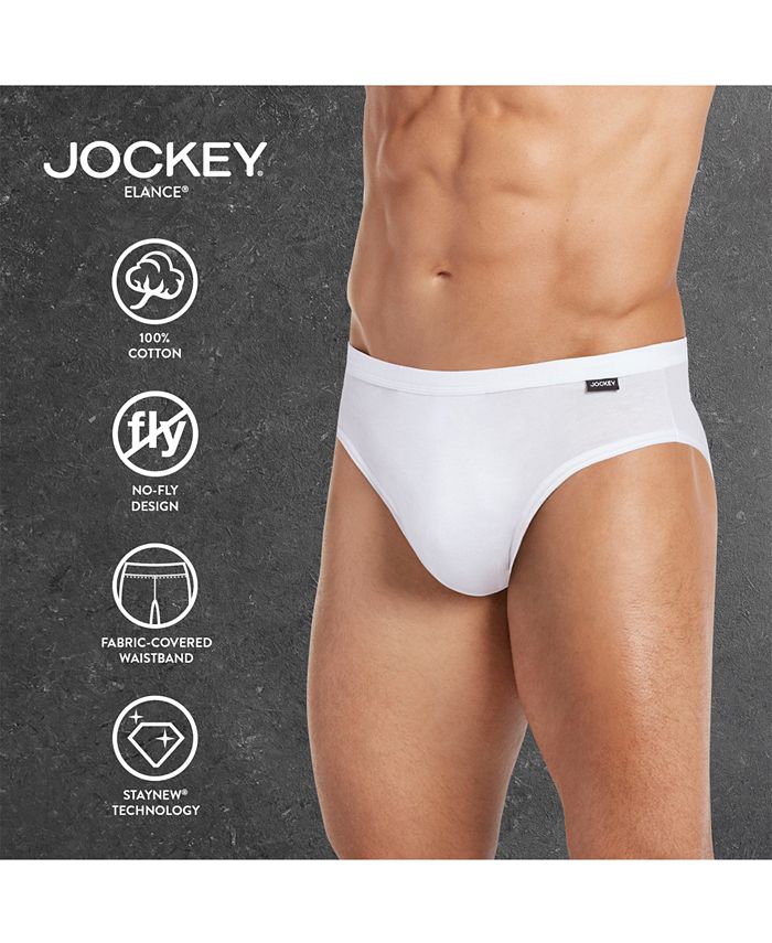 Men's 3-Pack Jockey 100% Cotton Elance Bikini Briefs Black