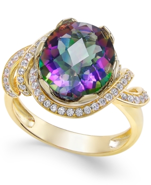 image of Mystic Topaz (4-9/10 ct. t.w.) and White Topaz (1/3 ct. t.w.) Ring in 14k Gold-Plated Sterling Silver