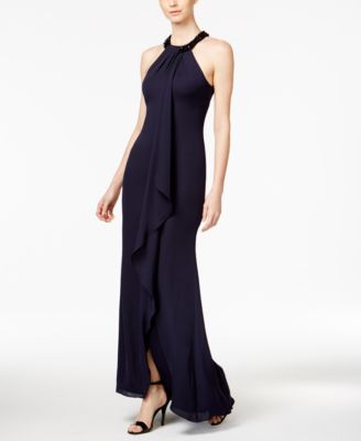 calvin klein draped chiffon halter gown