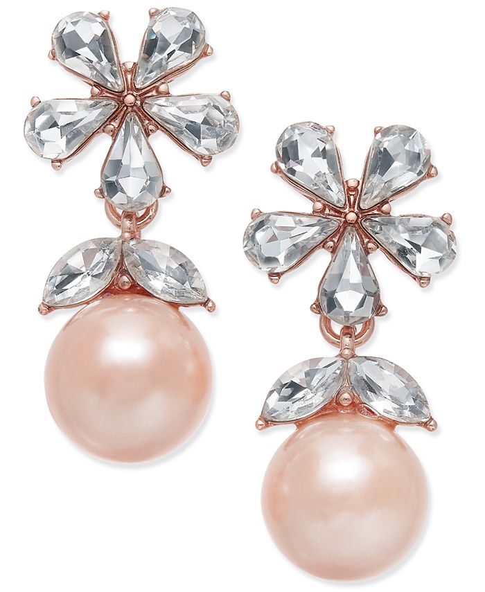 Charter Club Crystal & Imitation Pearl Drop Earrings, Created for