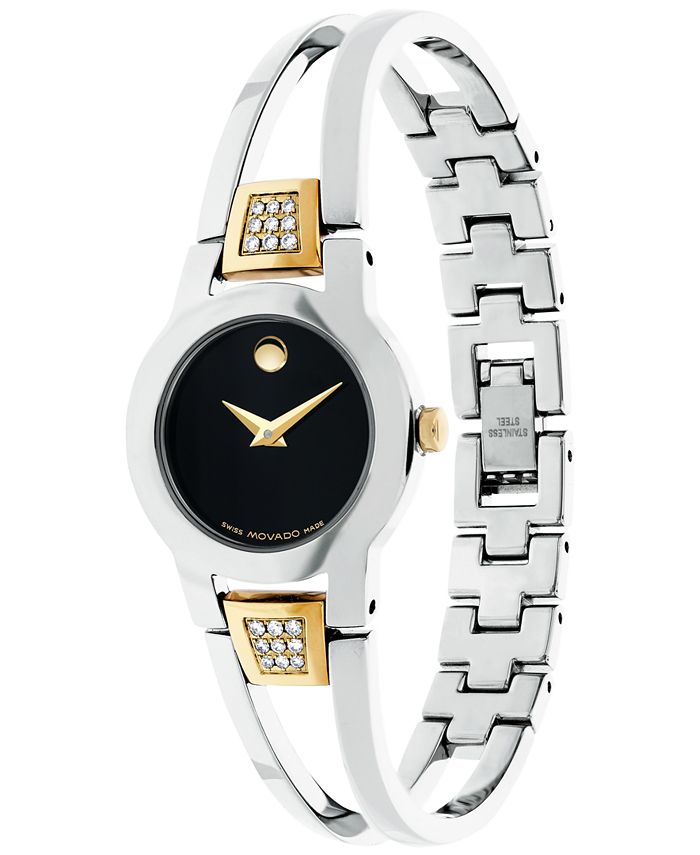 Movado Womens Swiss Amorosa Diamond 110 Ct Tw Two Tone Pvd Stainless Steel Bangle 