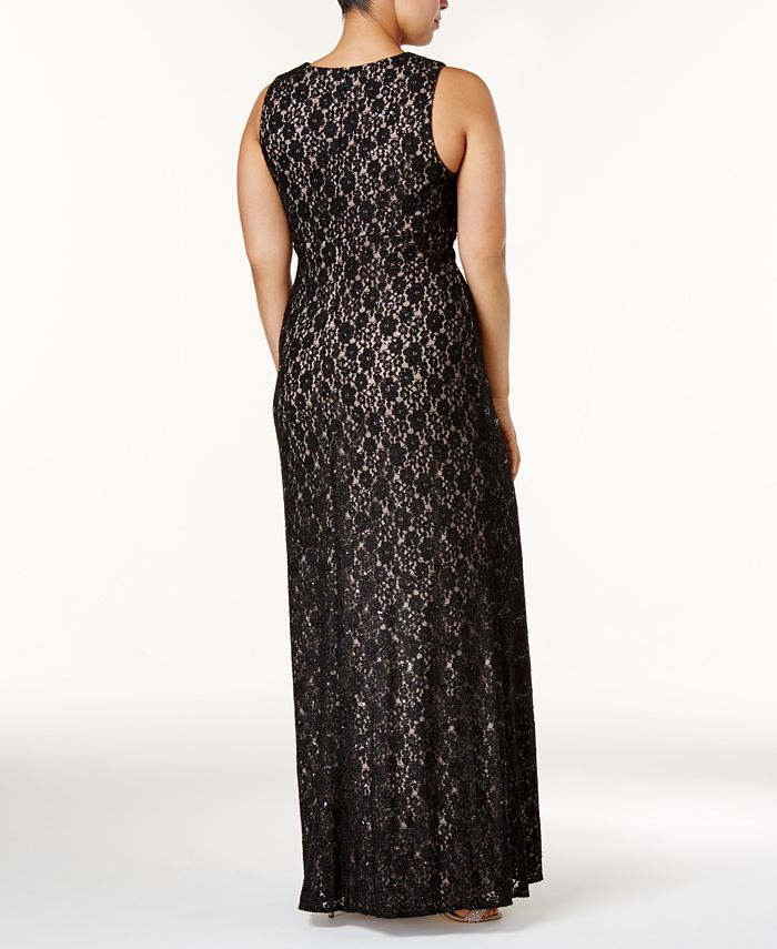 Nightway Plus Size Illusion Glitter Lace Gown - Macy's
