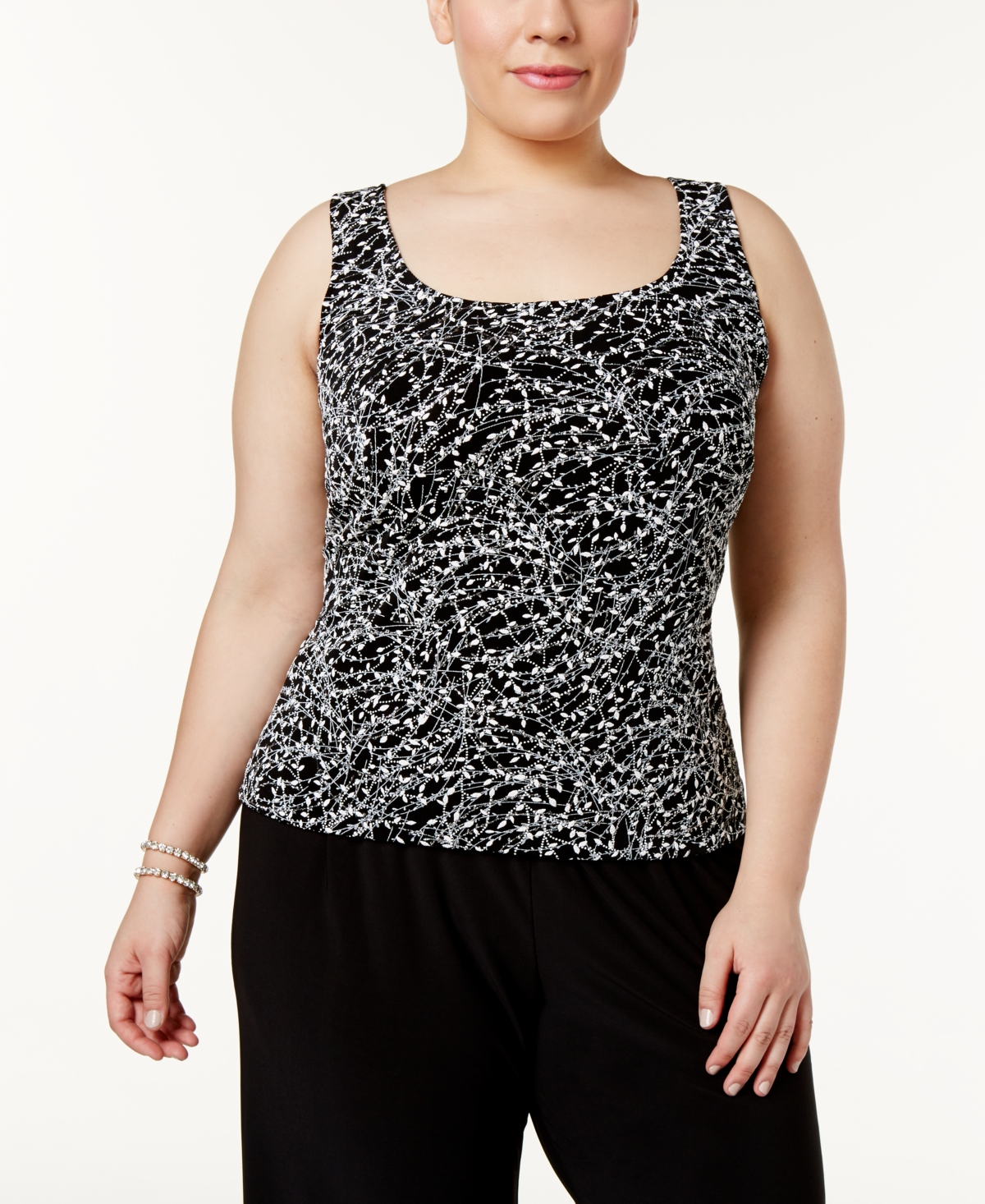 Alex Evenings Plus Size Printed Mandarin Jacket & Top Set -White