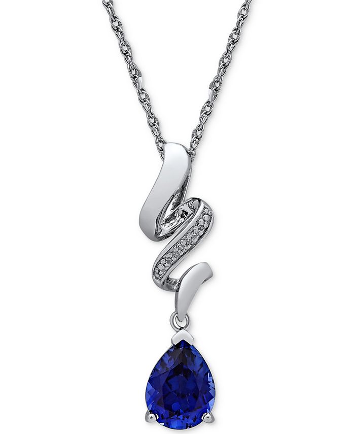 Macy's Lab Created Sapphire (2-1/10 ct. t.w.) & Diamond Accent Pendant ...