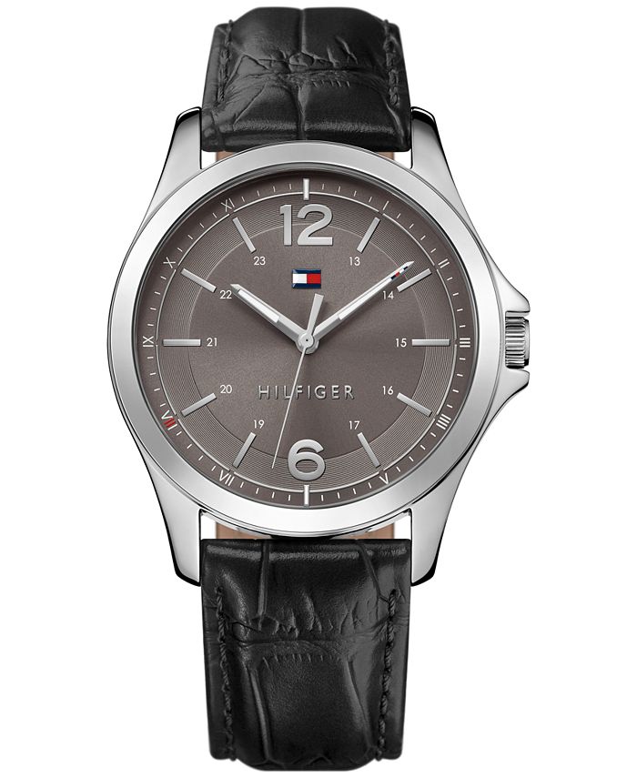 Tommy hilfiger men's black leather strap watch 42mm top
