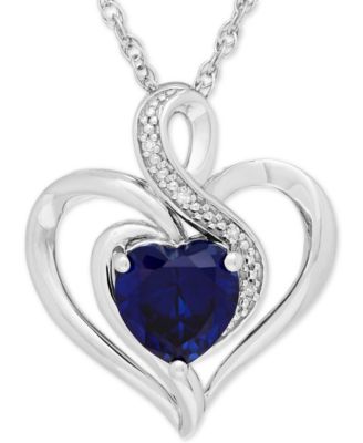 Macy's - Birthstone Gemstone & Diamond Accent Heart Pendant Necklace in Sterling Silver