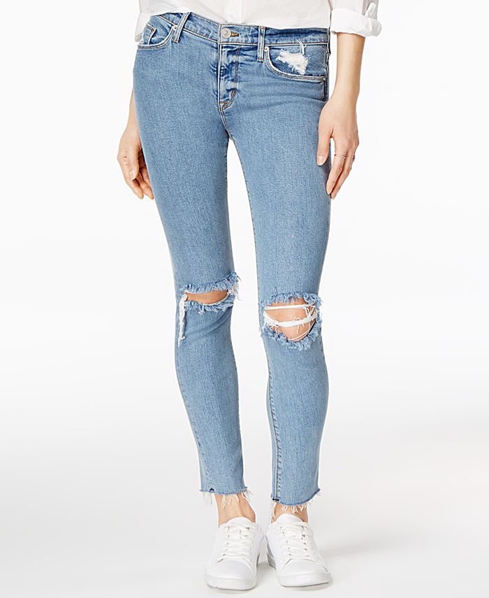 Hudson Jeans Ripped Raw-Hem Skinny Jeans - Macy's