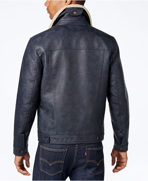 Levi's Men's Faux-Leather Trucker Jacket with Faux-Sherpa Lined Collar ...