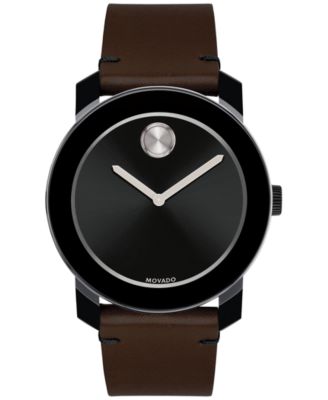 Movado - Men's Swiss Bold Brown Leather Strap Watch 42mm 3600443