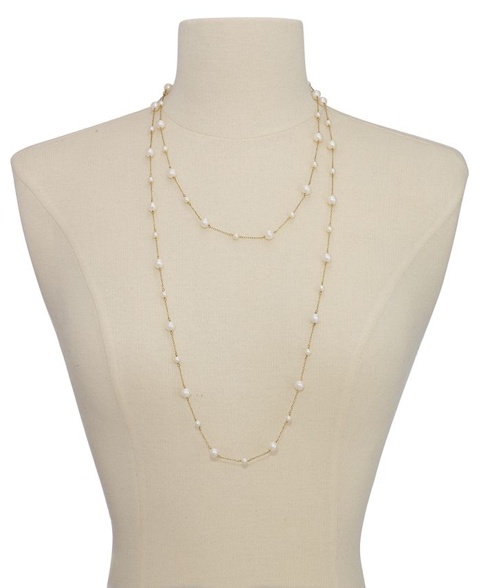 Macy's - Cultured Freshwater Pearl (4-1/2mm & 7mm) Chain Long Necklace in 14k Gold-Plated Sterling Silver