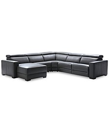 Nevio 124" 5-pc Leather Sectional Sofa with Chaise, 1 Power Recliner and Articulating Headrests, Created for Macy's