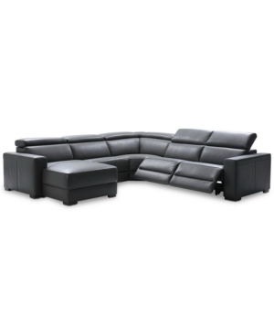 FURNITURE NEVIO 5-PC LEATHER SECTIONAL, 2 POWER RECLINERS, CREATED FOR MACY'S