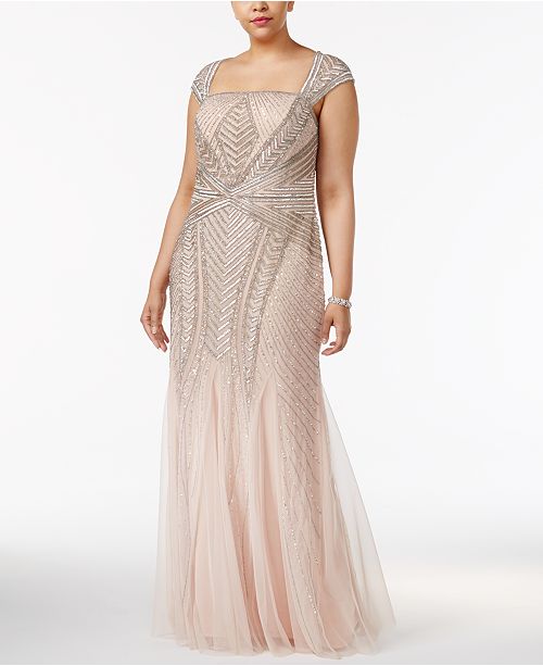 adrianna papell plus size metallic chiffon gown