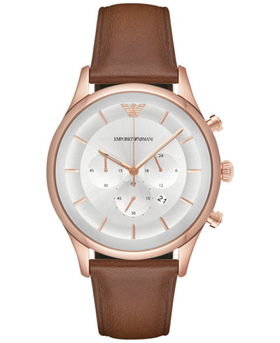 Emporio Armani Men's Chronograph Lambda Brown Leather Strap Watch 43mm