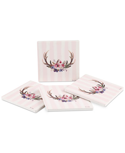 Thirstystone Pink Stripe Floral Antlers 4-Pc. Coaster Set